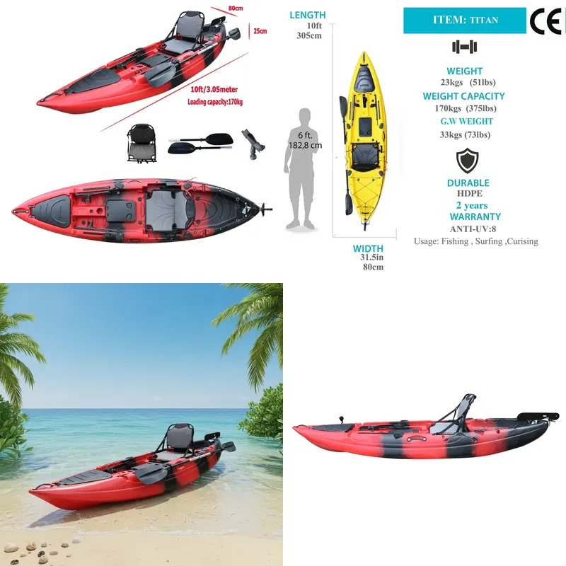 Fishing Kayak Sit In - 10ft Einzel-Sitz-Angelkajak mit Elektromotor, motorisiertes Kanu,