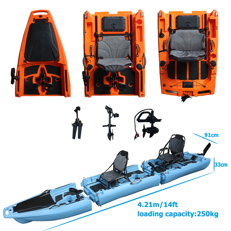 Fishing Kayak Sit In - 14FT 2-Personen Abnehmbares Pedal-Kajak Sit-On-Top Doppelsitze